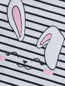 SHEIN Toddler Girls Striped & Cartoon Graphic Ruffle Trim Tank Top - Black and White - View 3