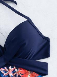 Swim Lushoire Summer Beach Tropical Print Tankini Set Wrap Cross Push Up Swim Dress & Hipster Bottom 2 Piece Bathing Suit