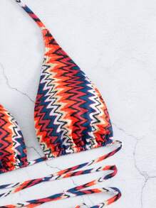 Chevron Print Halter Summer Beach Bikini Set - Multicolor - View 5