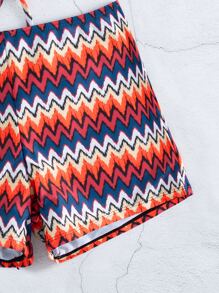 Chevron Print Halter Summer Beach Bikini Set - Multicolor - View 6