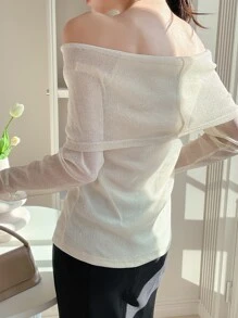 DAZY Solid Off Shoulder Top - Apricot - View 2
