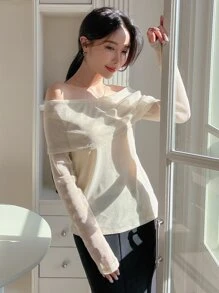 DAZY Solid Off Shoulder Top - Apricot - View 3