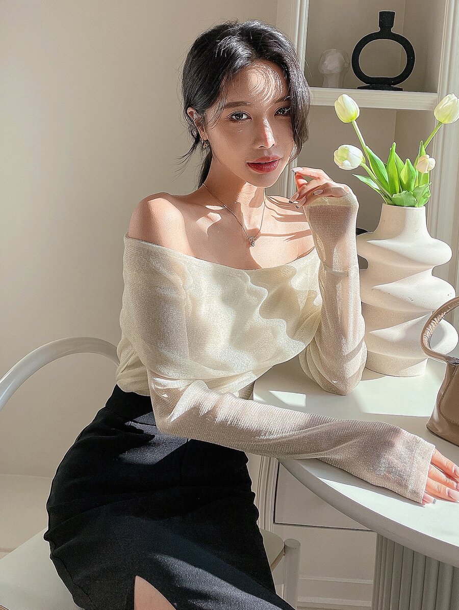 DAZY Solid Off Shoulder Top - Apricot - View 1
