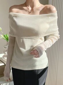 DAZY Solid Off Shoulder Top - Apricot - View 8