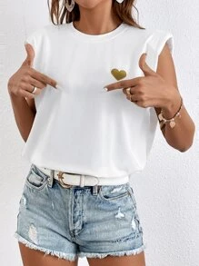 SHEIN Frenchy Top con hombrera bordada con corazones - Blanco - Ver 2
