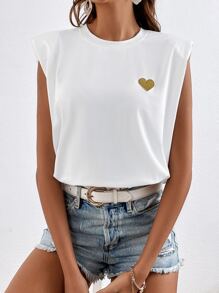 SHEIN Frenchy Top con hombrera bordada con corazones - Blanco - Ver 4