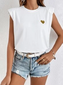SHEIN Frenchy Top con hombrera bordada con corazones - Blanco - Ver 5