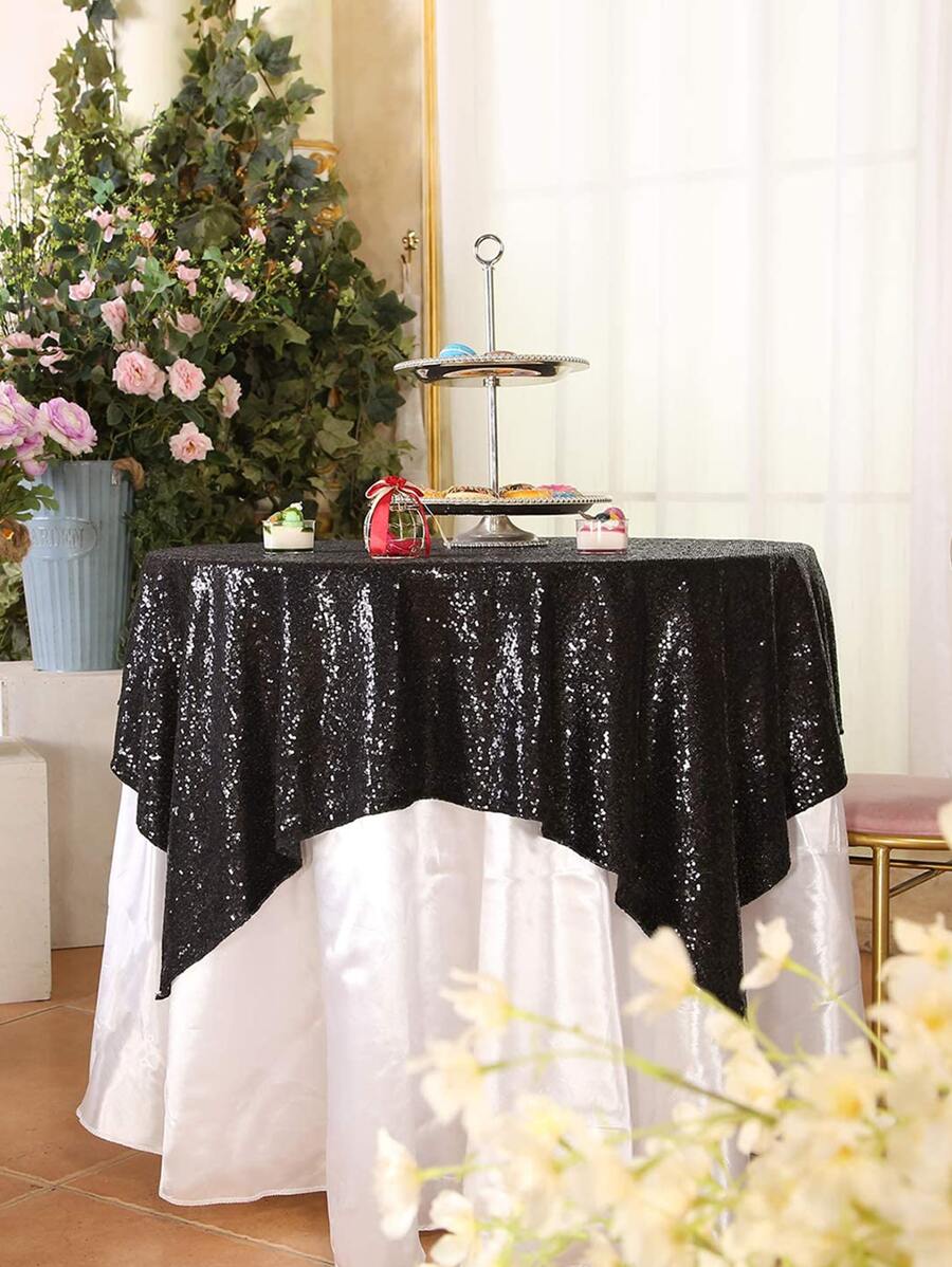 Sequin Decor Tablecloth - Black - View 1