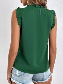 SHEIN Frenchy Tie Neck Ruffle Trim Blouse Summer Green Casual Christmas - Green - View 7