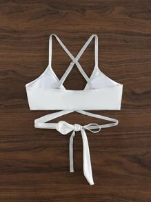 交叉後綁帶比基尼泳裝上衣 - 白色 - 查看 2