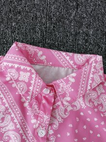 女孩佩斯利絲巾圖案襯衫和短褲不附吊帶上衣