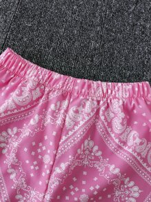 女孩佩斯利絲巾圖案襯衫和短褲不附吊帶上衣