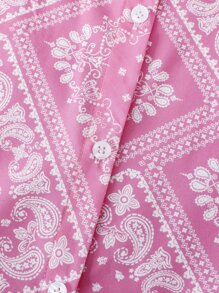 女孩佩斯利絲巾圖案襯衫和短褲不附吊帶上衣