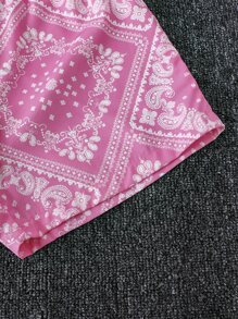 女孩佩斯利絲巾圖案襯衫和短褲不附吊帶上衣