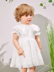 SHEIN 嬰兒荷葉邊蕾絲覆蓋派對禮服 - 白色 - 查看 3