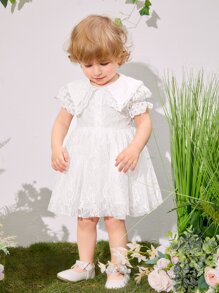 SHEIN 嬰兒荷葉邊蕾絲覆蓋派對禮服 - 白色 - 查看 4
