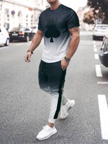 Manfinity LEGND Men Ombre Tee & Contrast Side Seam Joggers - Black and White - View 1