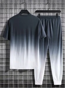 Manfinity LEGND Men Ombre Tee & Contrast Side Seam Joggers - Black and White - View 2