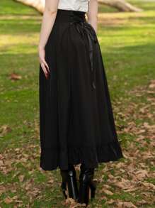 Scarlet Darkness Váy nữ Ren lên Viên lá sen Dây kéo Thùa khuyết màu trơn Giải trí - màu đen - Xem 2