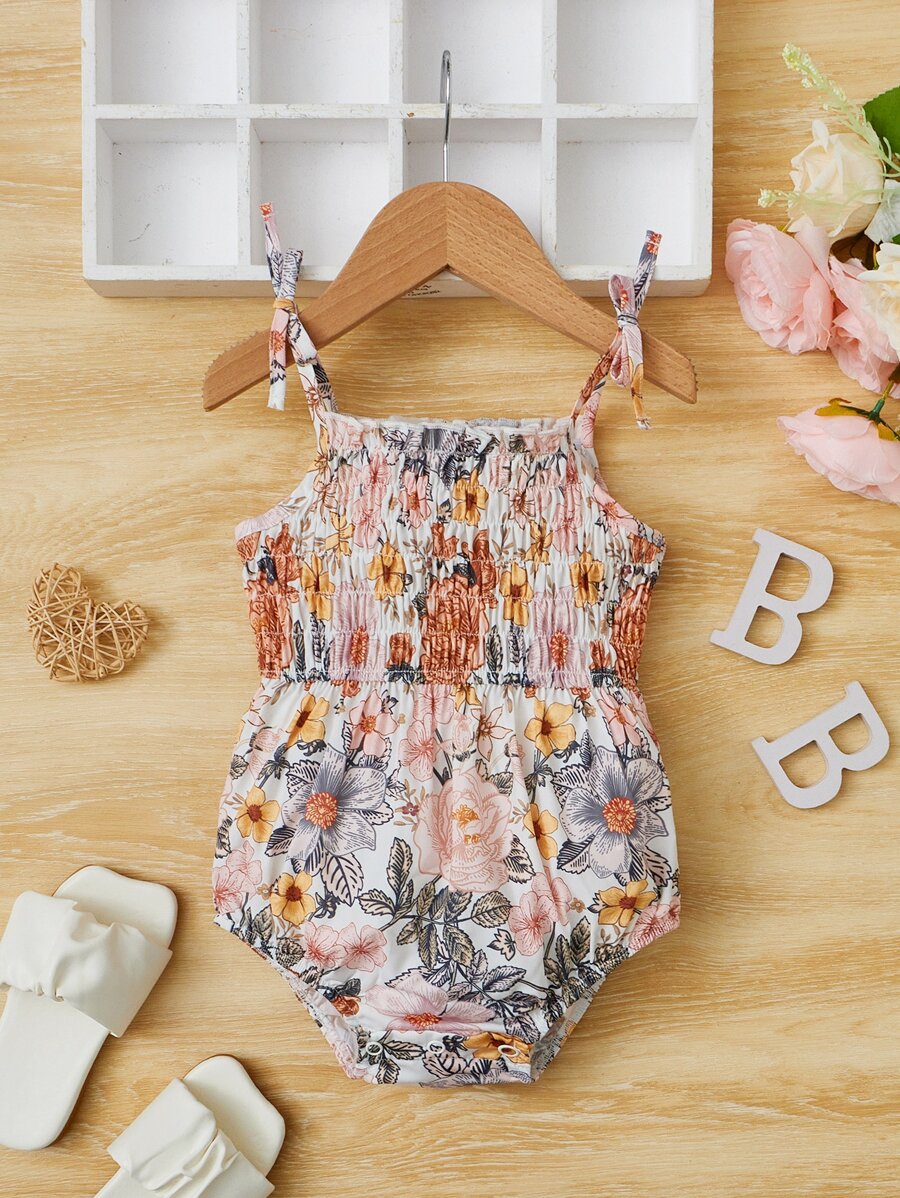 SHEIN 嬰兒印花肩上打結吊帶連體衣 - 彩色 - 查看 1