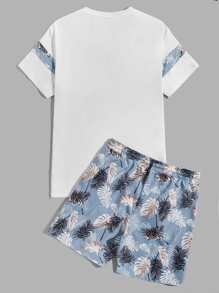 Manfinity Men Tropical Print Tee & Drawstring Waist Shorts - Multicolor - View 2