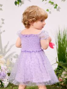 SHEIN 嬰兒波點網紗覆蓋連衣裙