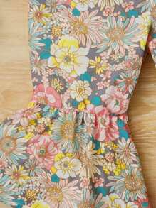 SHEIN Baby Girl Floral Print Ruffle Trim Jumpsuit