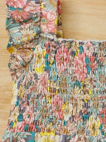 SHEIN Baby Girl Floral Print Ruffle Trim Jumpsuit