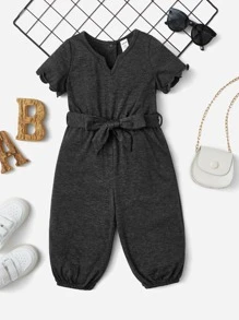 SHEIN Baby Notched Neck Belted Jumpsuit - Dark Grey - View 1
