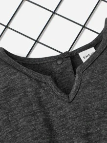 SHEIN Baby Notched Neck Belted Jumpsuit - Dark Grey - View 3