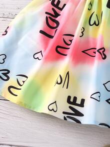 小女童紮染字母圖案腰部鏤空吊帶洋裝