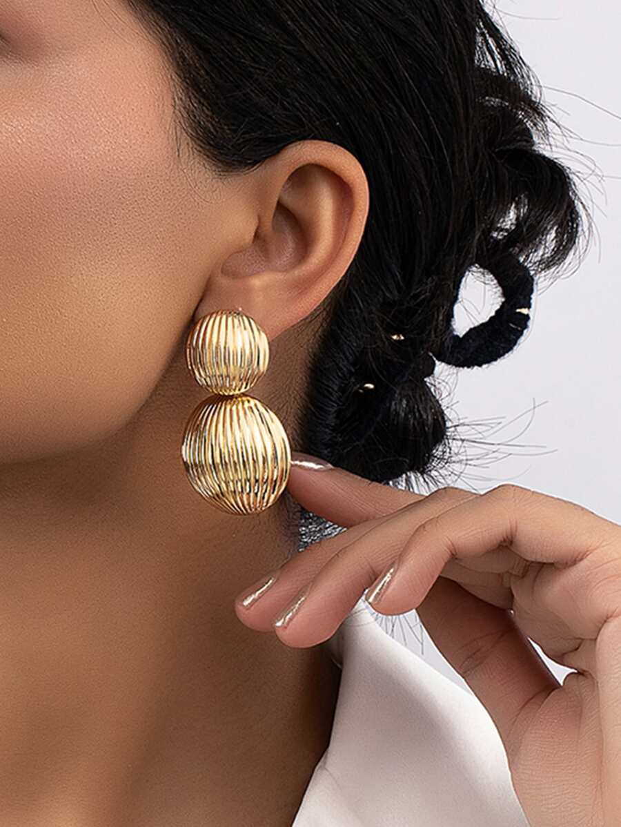 Anting Dekorasi Bulat - Yellow Gold - View 1