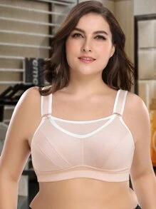 WINGSLOVE Plus Size Medium Support Contrast Binding Sports Bra - Baby Pink - View 5