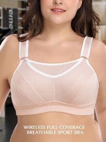 WINGSLOVE Plus Size Medium Support Contrast Binding Sports Bra - Baby Pink - View 6