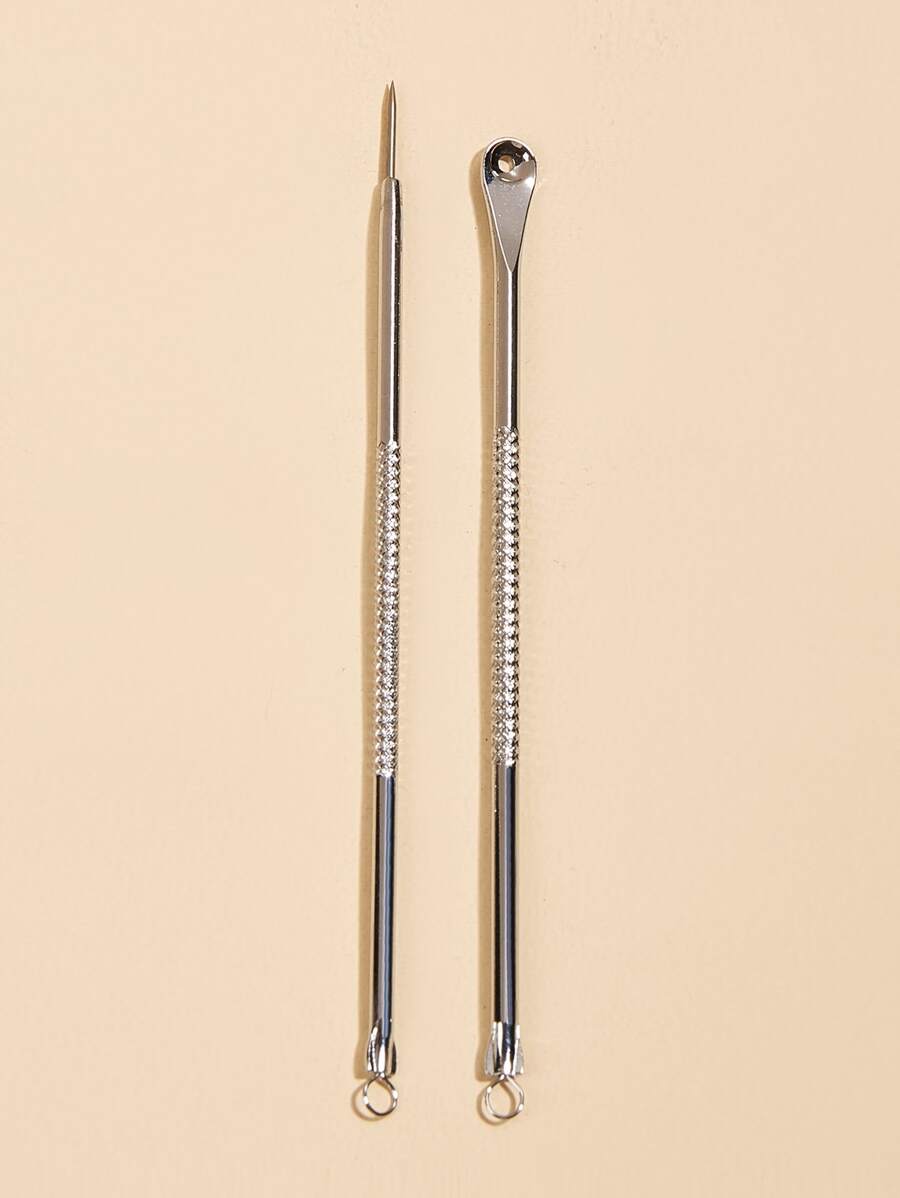 Herramienta para quitar espinillas, 2 piezas Aguja de acné de comedón de espinilla de Metal reutilizable de doble cabeza moderna para salón de belleza facial y limpieza profunda - Plateado - Ver 1