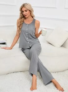 Set homewear con botón delantero - Gris - Ver 4