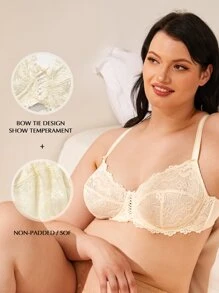 WINGSLOVE Plus Size Elegant Floral Lace Underwire Bra - Beige - View 2
