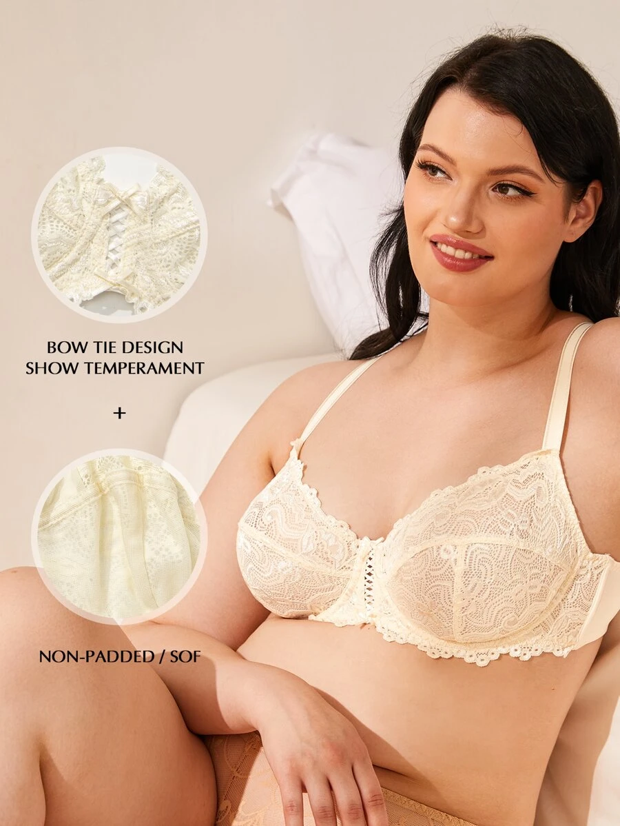WINGSLOVE Plus Size Elegant Floral Lace Underwire Bra