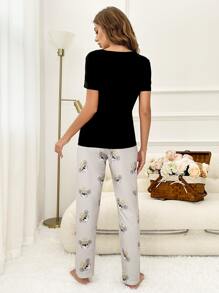 Koala Print Round Neck PJ Set - Multicolor - View 2