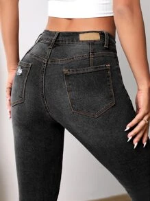 SHEIN Unity Jeans ajustados desgarro - Gris Oscuro - Ver 8