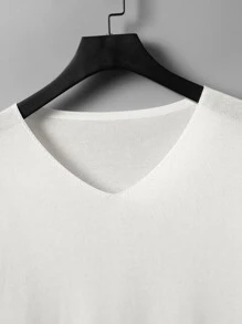 Manfinity Hombres Top de punto unicolor de cuello V de hombros caídos - Blanco - Ver 6