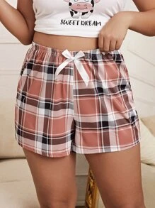 Plus 1pc Plaid Print Knot Waist Sleep Shorts - Multicolor - View 4