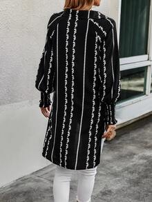 SHEIN LUNE Geo Print High Low Lantern Sleeve Blouse - Black and White - View 2