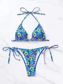 Swim Vcay Sommer Outfits für Frauen Sommer Strand Blumen Dreieck Binden Seite Bikini Set