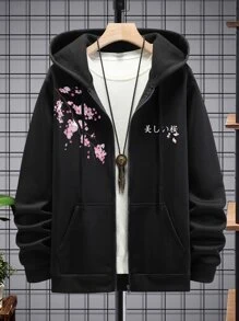Manfinity Homme Áo nỉ Nam Dây kéo Hoa Giải trí - màu đen - Xem 1