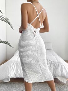 SHEIN Privé Wrap Hem Criss Cross Backless Cami Bodycon Dress