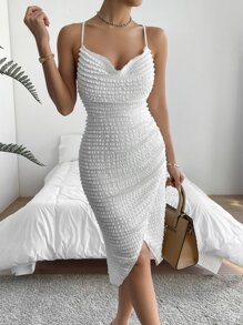 SHEIN Privé Wrap Hem Criss Cross Backless Cami Bodycon Dress