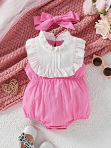 Bebé Body cuello de volante de color combinado con Accesorio Diadema - Rosa - Ver 1