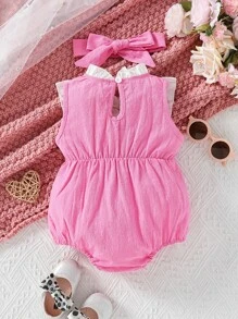 Bebé Body cuello de volante de color combinado con Accesorio Diadema - Rosa - Ver 2