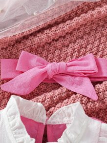 Bebé Body cuello de volante de color combinado con Accesorio Diadema - Rosa - Ver 5